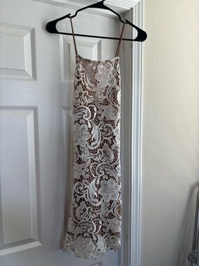 Goldie White Floral Lace Mini Dress with Brown Underlay